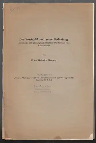 MAUTNER, Das Wortspiel und seine Bedeutung.... 1931