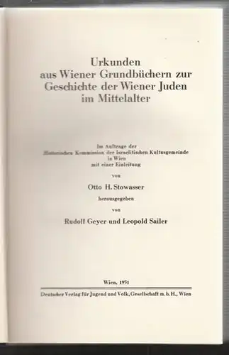 GEYER, Urkunden aus Wiener Grundbüchern zur... 1931
