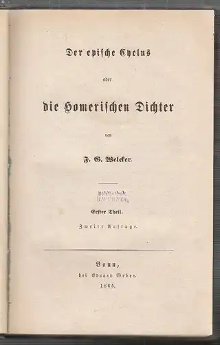 WELCKER, Der epische Cyclus oder die... 1865