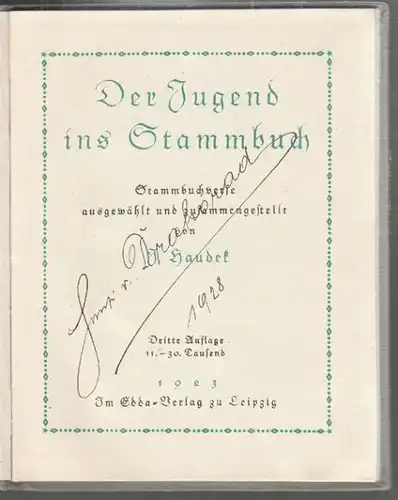 HAUDEK, Der Jugend ins Stammbuch. Stammbuch.... 1923