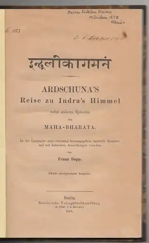 BOPP, [Indralokagamanam]. Ardschuna's Reise zu... 1868