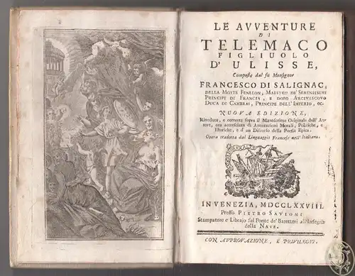 Le Avventure di Telemaco Figliuolo d`Ulisse. FENELON, Francesco de Salignac de L