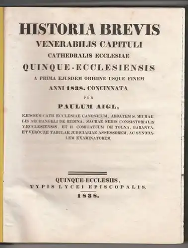 AIGL, Historia brevis venerabilis capituli... 1838