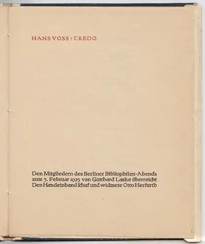 VOSS, Credo. 1925
