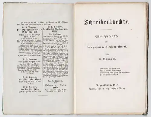 BRUNNER, Schreiberknechte. Eine Serenade für... 1848