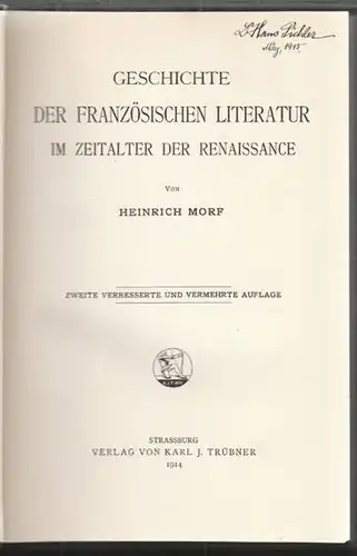 MORF, Geschichte der französischen Literatur im... 1914