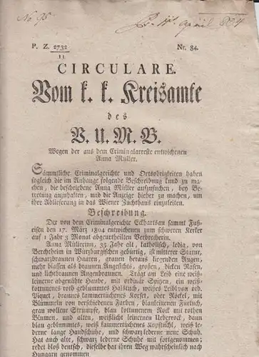 Circulare. Vom k. k. Kreisamte des B.U.M.B.... 1804 0062-11