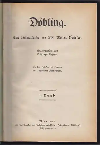 DÖBLING. Eine Heimatkunde des XIX. Wiener... 1922