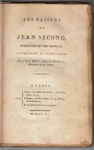 SECUNDUS, Le Baisers de Jean Second Traduction... 1806
