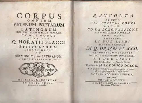 HORATIUS, Tomo nono contiene li due libri delle... 1735