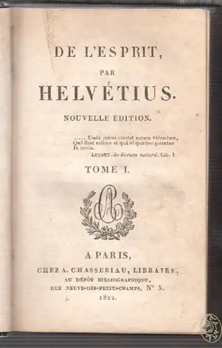 De l`Esprit. HELVÉTIUS, [Claude, Adrien].