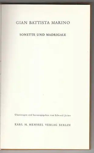 MARINO, Sonette und Madrigale. Übertragen und... 1964