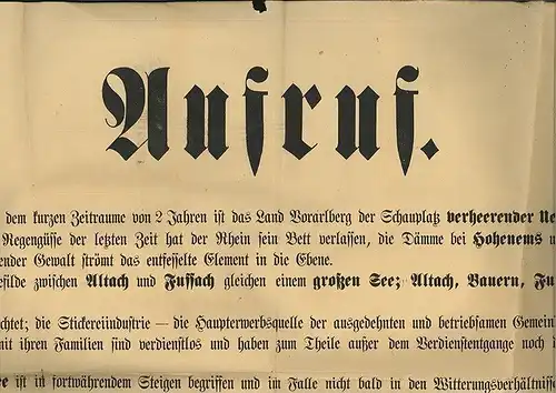 Aufruf. Zum zweitenmale in dem kurzen Zeitraume von 2 Jahren ist das Land Vorarl