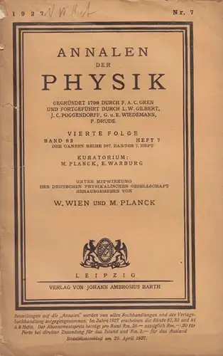 (WIEDEMANN'S) ANNALEN DER PHYSIK. Hrsg. v. W.... 1927