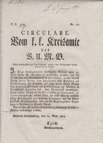 Circulare. Vom k. k. Kreisamte des B.U.M.B.... 1804 0066-11