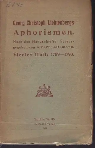 LICHTENBERG, Aphorismen. Nach den Handschriften... 1902