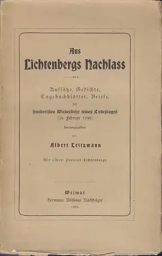 LICHTENBERG, Aphorismen. Nach den Handschriften... 1902