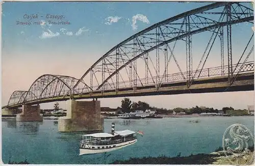 Osijek - Essegg. Dravski most - Draubrücke. 1914