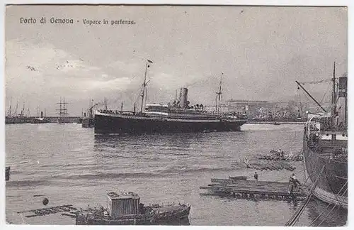 Porto di Genova - Vapore in partenza. 1900