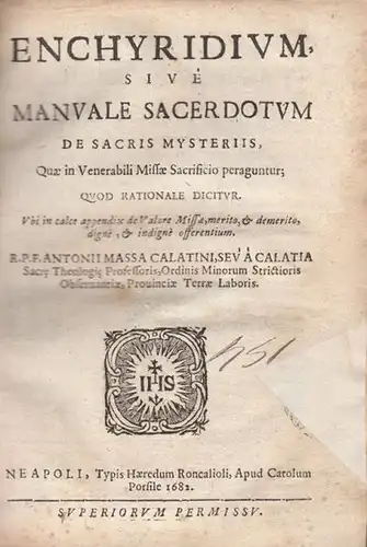 MASSA, Enchyridium, sive Manuale Sacerdotium de... 1682