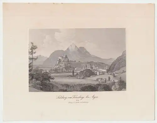 Salzburg vom Kreuzberge bei Aigen. [Kapuzinerberg] 1840