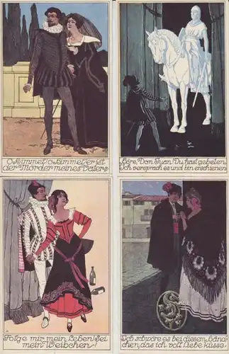 Don Juan-Serie. Konvolut von 7 farblithogr. Karten.