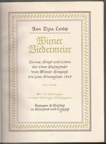 LEITICH, Wiener Biedermeier. Kultur, Kunst und... 1941