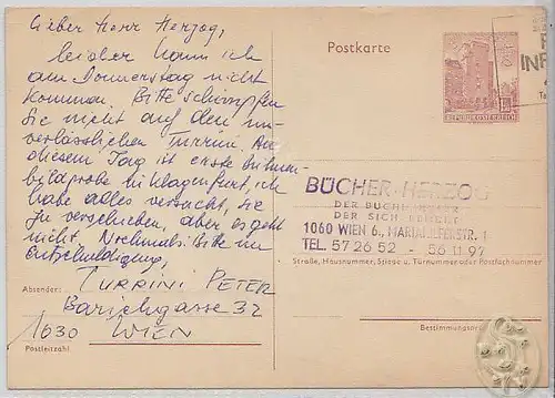TURRINI, Eh. Briefkarte m. U. 1960