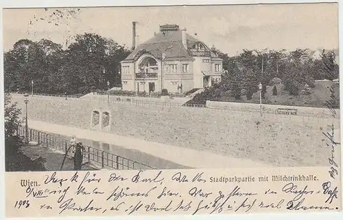 Wien. Stadtparkpartie mit Milchtrinkhalle. 1900