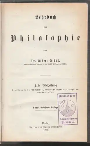 STÖKL, Lehrbuch der Philosophie. 1876
