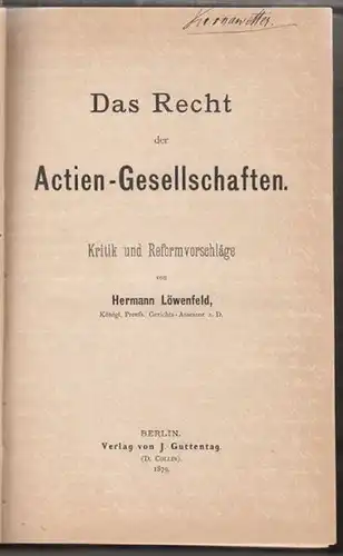 LÖWENFELD, Das Recht der Actien-Gesellschaften. 1879