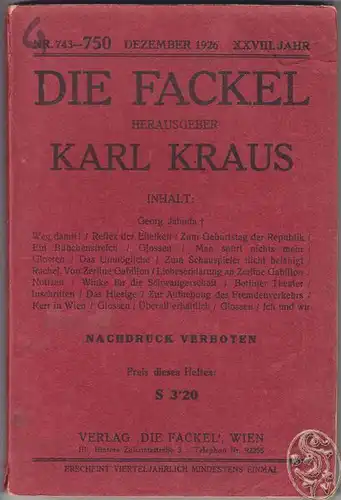 DIE FACKEL. Hrsg. Karl Kraus. 1926 0660-04