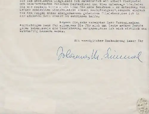 SIMMEL, Brieftyposkript mit eh. U. 1951