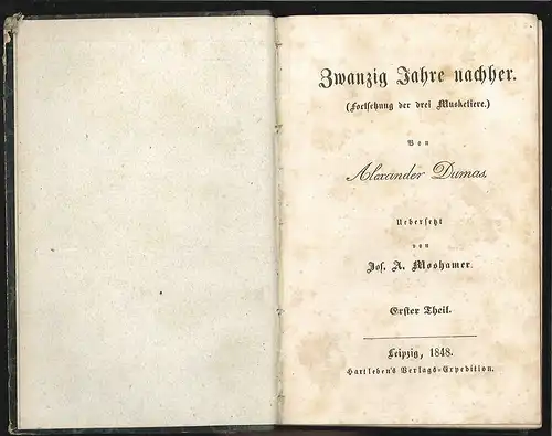 Zwanzig Jahre nachher (Fortsetzung der drei Musketiere.) Übers. v. Jos[ef]. A[lo