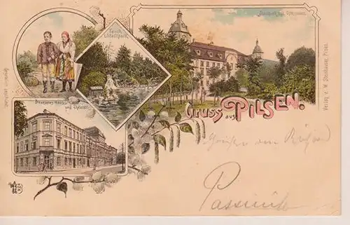 Gruss aus Pilsen. Deutsches Haus und Theater.... 1890