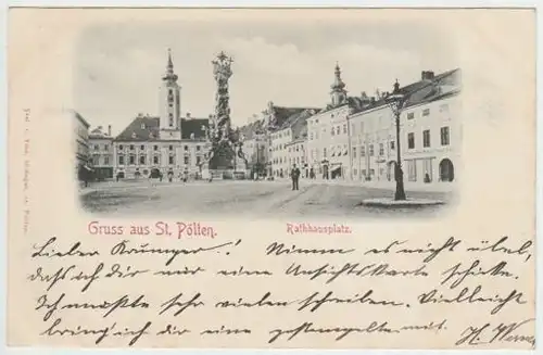 Gruss aus St. Pölten. Rathausplatz. 1890