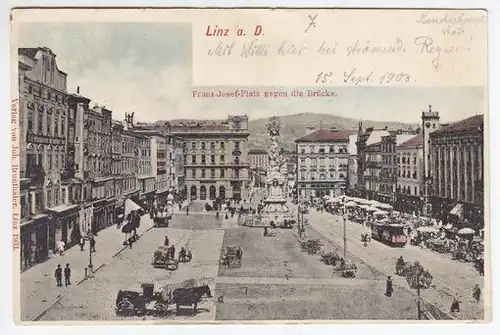 Linz a. D. Franz-Josef-Platz gegen die Brücke. 1903