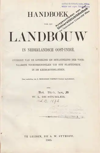 STURLER, Handboek voor den Landbouw in... 1863