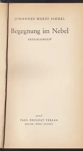 SIMMEL, Begegnung im Nebel. Erzählungen. 1947