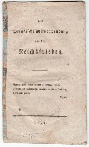 MÜLLER, Die Preußische Mitverwendung für den... 1795