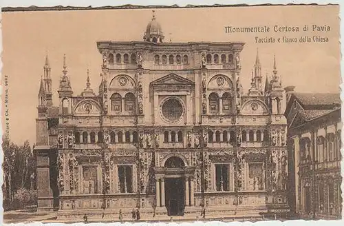 Monumentale Certosa di Pavia. Facciata e fianco... 1900