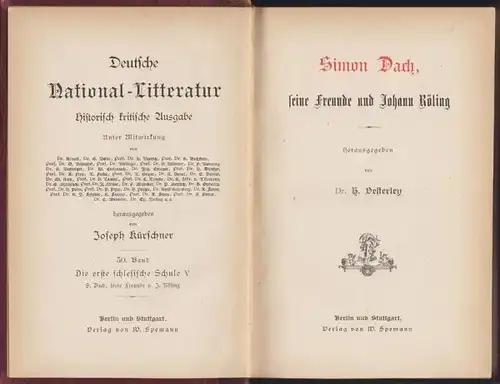 OESTERLEY, Simon Dach, seine Freunde und Johann... 1885