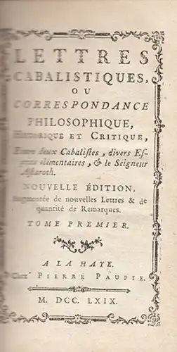 BOYER D'ARGENS, Lettres cabalistiques, ou... 1754