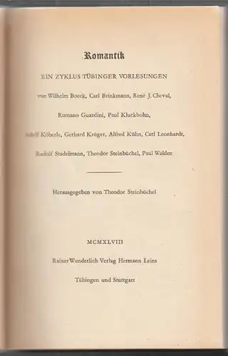 STEINBÜCHEL, Romantik. Ein Zyklus Tübinger... 1948