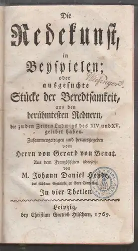 BENAT, Die Redekunst in Beyspielen; oder... 1769