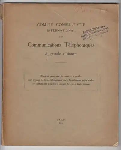 Comité Consultatif International des... 1926