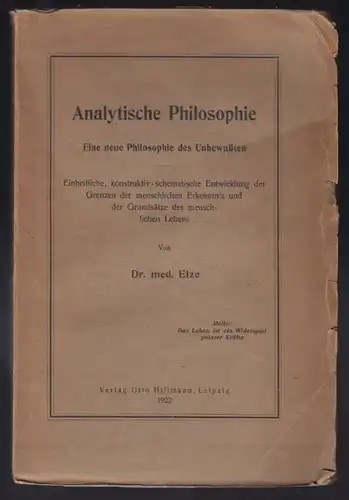 ELZE, Analytische Philosophie. Eine neue... 1922
