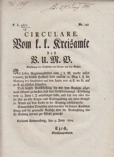 Circulare. Vom k. k. Kreisamte des B.U.M.B.... 1804 0059-11