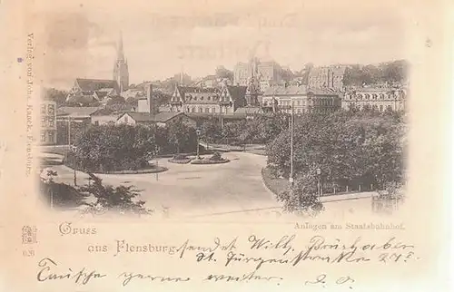 Gruss aus Flensburg. Anlagen am Stadtbahnhof. 1890