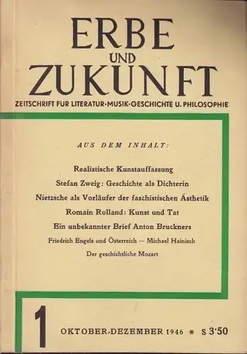 Erbe und Zukunft. Zeitschrift für Literatur... 1946